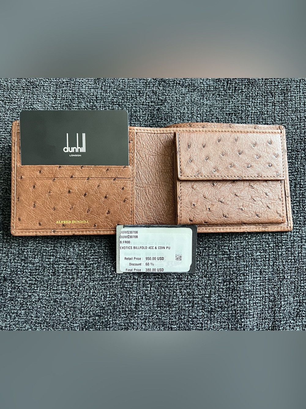 Alfred Dunhill Tan Ostrich-Effect Billfold with Coin Pocket